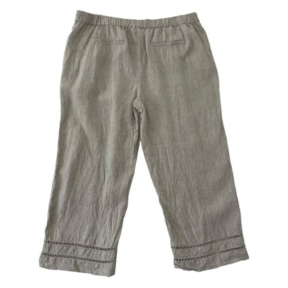CHICO'S 100% Linen Ladder Trim Cropped Pull-On Pants Neutral Oatmeal size 16 - Picture 3 of 6